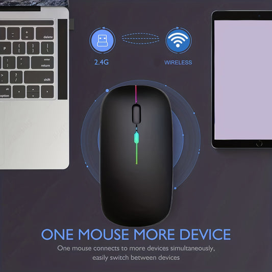 Rechargeable Wireless Mouse, LED Light Up Wireless Mouse, Portable Ergonomic Computer Wireless Mouse with 2.4G/5.0 Dual Mode Switching, Silent Button