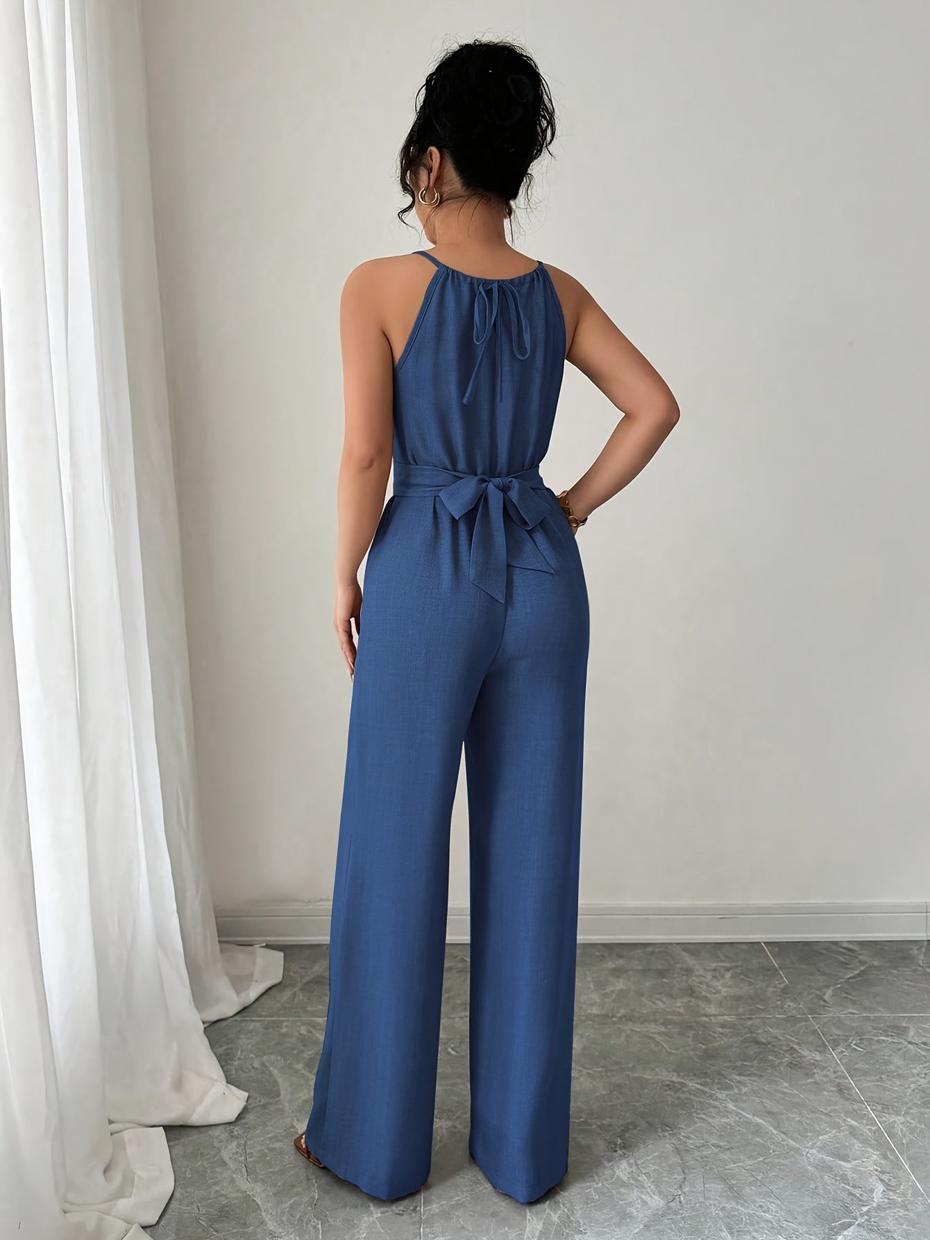 Women'S Elegant Off-Shoulder Twist Front Jumpsuit - Beige Wide-Leg Jumpsuit with Adjustable Waist Tie, Perfect for Spring & Summer Casual or Dressy Outfits, Casual Chic Wear | Offshoulder Fashion | Polyester Fabric
