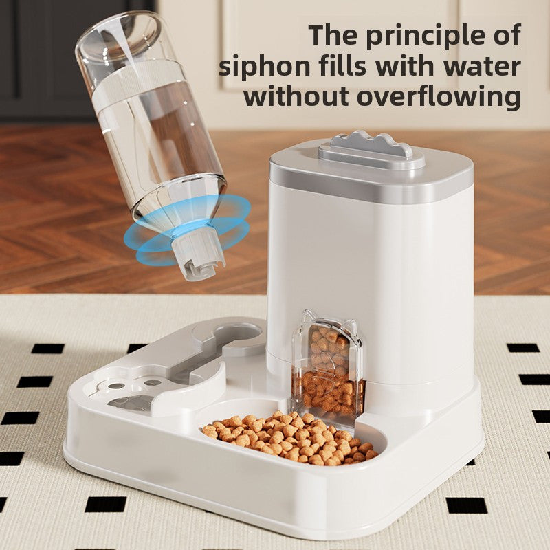 Automatic Cat & Dog Water Dispenser with Integrated Food Basin - 1-10L Capacity, No Batteries Needed, Modern White Design for Easy Cleaning & Hydration - Durable Pet Hydration Solution, Automatic Pet Feeder, Sleek Pet Accesso