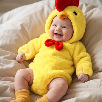 Soft and Warm Little Yellow Chick Onesie - Easy to Wear, Perfect for Little Ones, Cute Animal Design with Red Comb & Yellow Feather, Soft Fleece Material, Perfect for Cozy Outings, Adorable Outfit, Playful Wear, Comfortable W