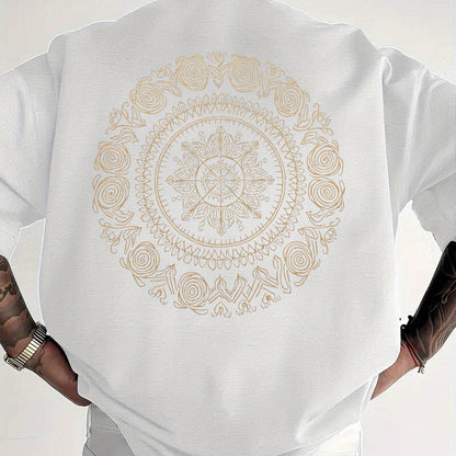 Men'S Golden Mandala Graphic T-Shirt - Breathable Moisture-Wicking Short Sleeve Tee for Summer, Casual Comfort Fit with Intricate Design, Summer Casual Wear | Mandala Print Top | Comfortable Fit Shirt