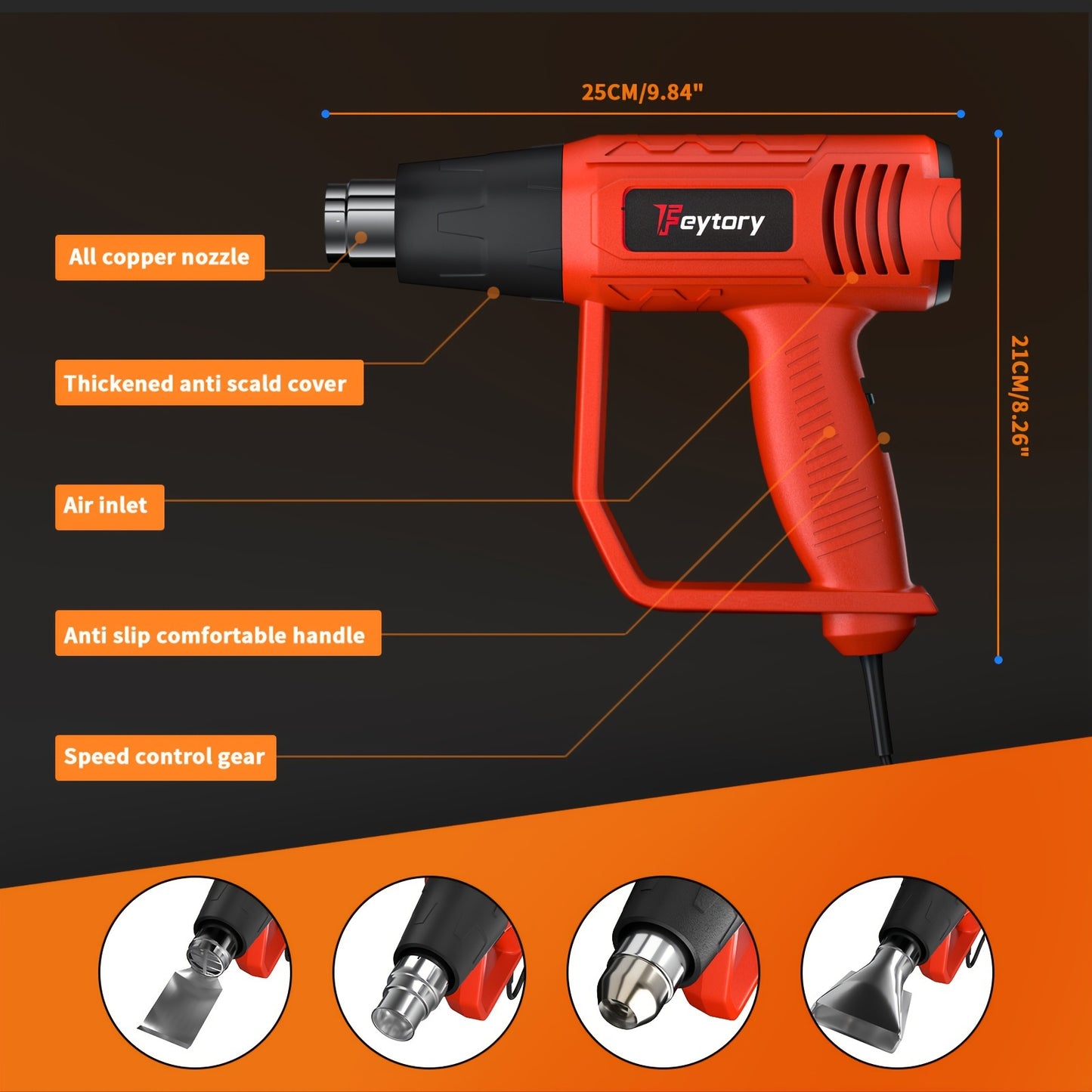 2000W Heat Gun, Handheld Hot Air Gun Variable Temperature, 2 Temperature Modes & 4 Nozzles For DIY, Stripping Paint, Shrinking PVC, Wrapping, Embossing - Red