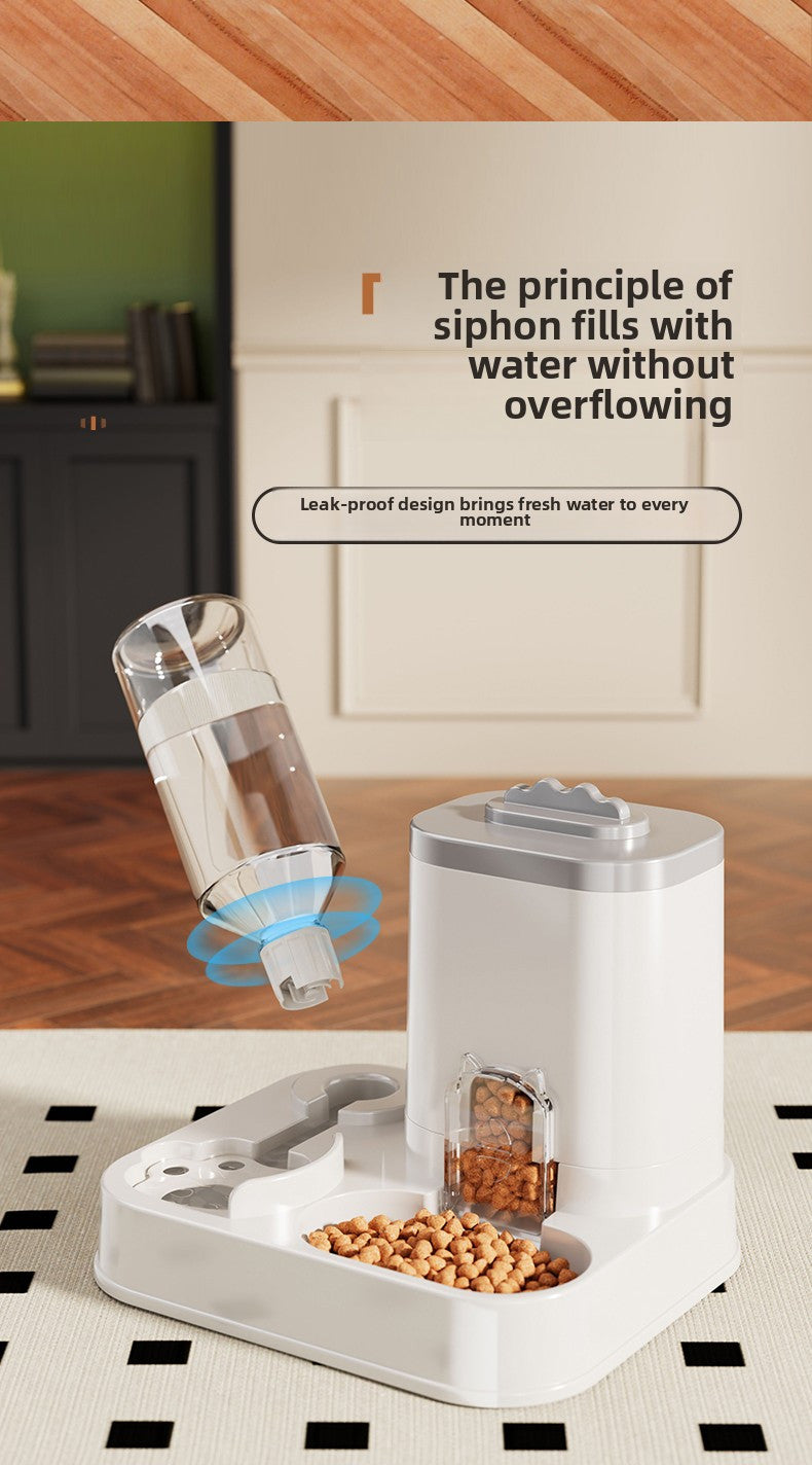 Automatic Cat & Dog Water Dispenser with Integrated Food Basin - 1-10L Capacity, No Batteries Needed, Modern White Design for Easy Cleaning & Hydration - Durable Pet Hydration Solution, Automatic Pet Feeder, Sleek Pet Accesso