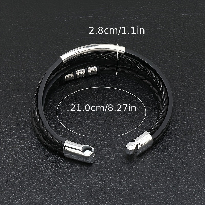 New Hot Selling Men's Vintage Hand-woven Multi-layer Beaded Alloy Magnetic Buckle PU Men's Bracelet