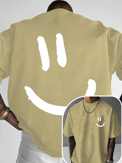 Men'S Casual Crew Neck T-Shirt with Happy Face Print | Comfortable & Breathable | Summer Streetwear and Everyday Tee | Versatile Short Sleeve Top | Lightweight Fabric
