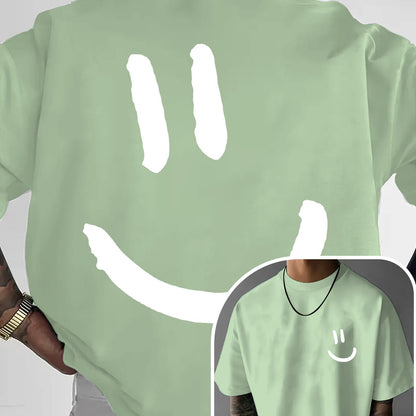 Men'S Casual Crew Neck T-Shirt with Happy Face Print | Comfortable & Breathable | Summer Streetwear and Everyday Tee | Versatile Short Sleeve Top | Lightweight Fabric