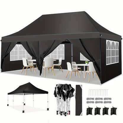 3x6m/3.05x3.05m Pop-up Tent With 6 Removable Side Walls Or 4 Removable Side Walls, With/without Sandbags, Style Optional, Suitable For Party Weddings, Garden Pavilion For Beach Wedding Camping Instant Awning, Upgraded Roof, W
