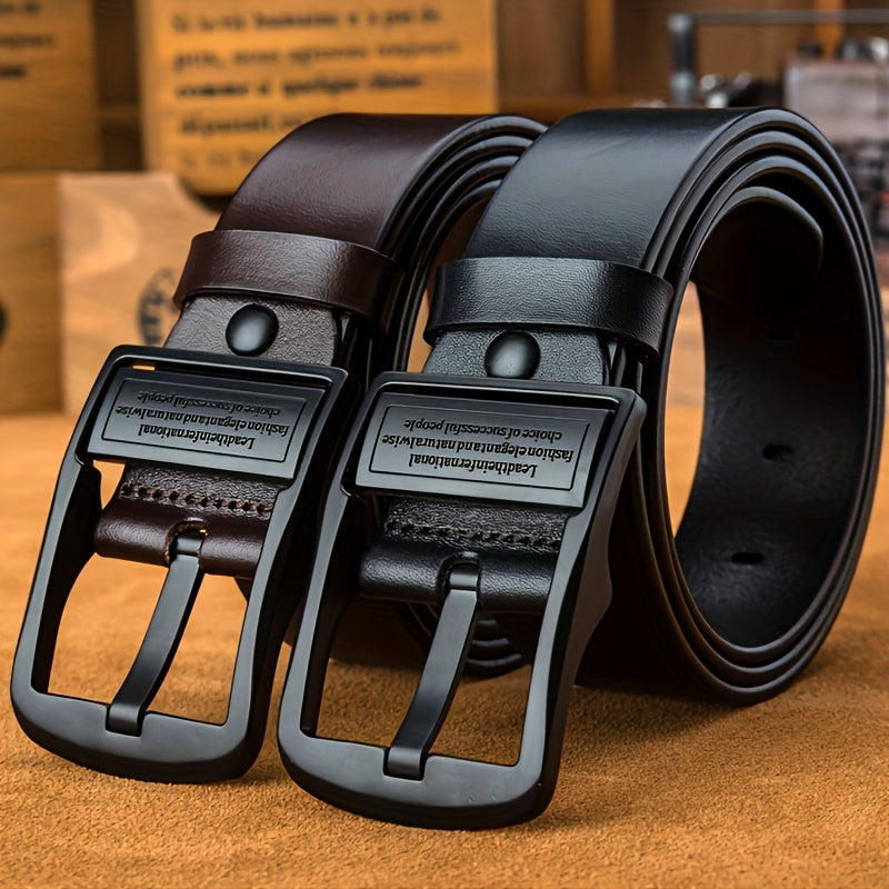 Men's Genuine Leather Belt, Vintage Cowhide Buckle Belt with Double-Ended Shoulder Straps, Business Casual Pants Belt