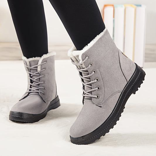 Women'S Winter Snow Boots - Slip-Resistant PU Sole, Lace-Up Closure, Cushioned Insole - Cold Weather Boots for Everyday & Formal Outfits - Extended Sizes up to US Women'S 44 (EU 43) - Black Boots for Winter Adventures, Snowy