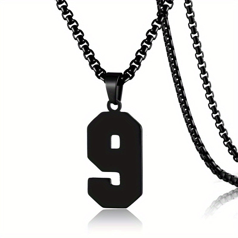 0-19 Men Athletes Number Pendant Necklace Stainless Steel Sports Number Pendant Long Chain Necklaces for Boys Baseball/Basketball/Football Team Jewelry Gifts