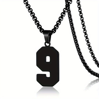 0-19 Men Athletes Number Pendant Necklace Stainless Steel Sports Number Pendant Long Chain Necklaces for Boys Baseball/Basketball/Football Team Jewelry Gifts