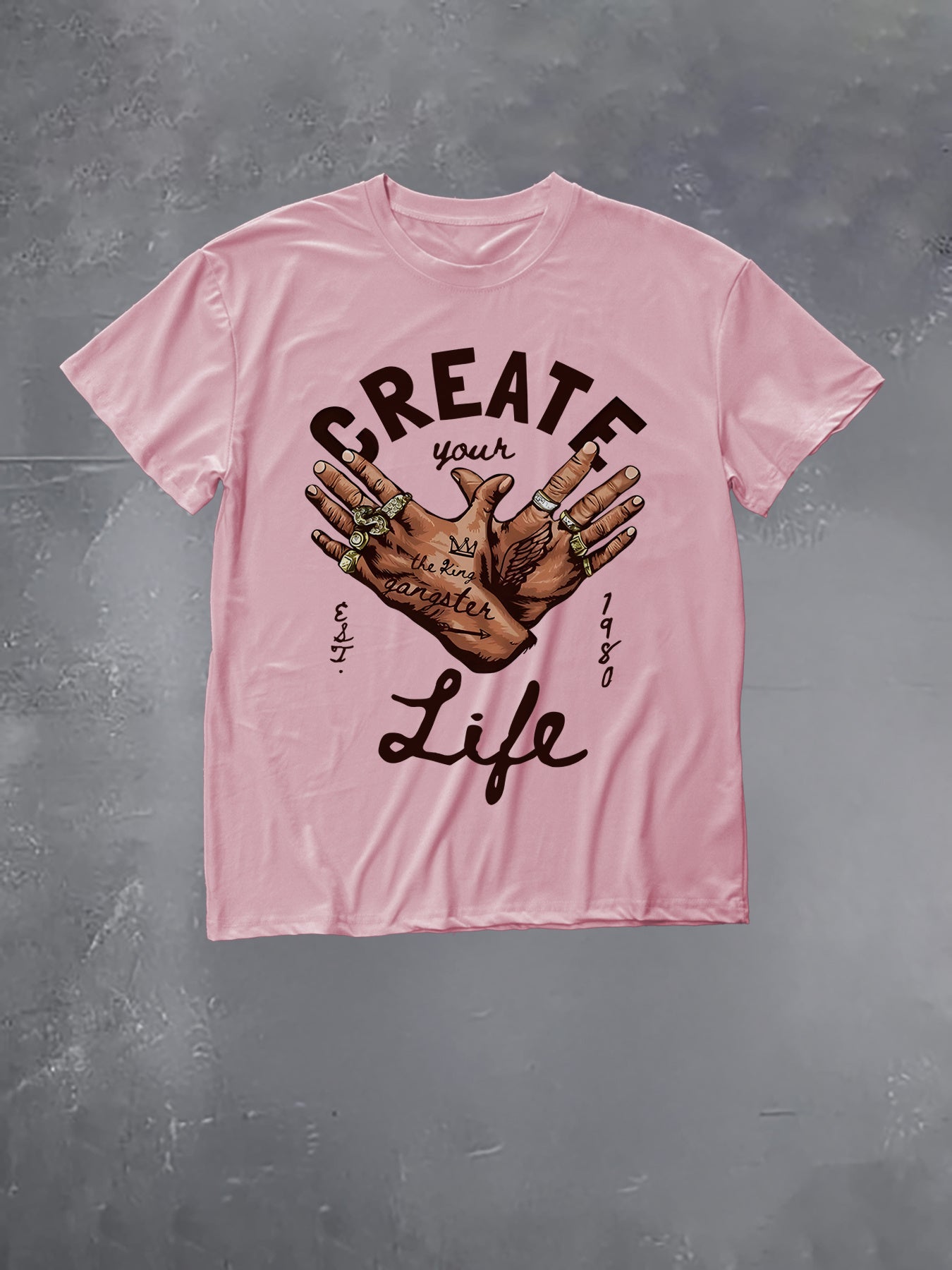 graphic print drop shoulder t-shirt, short sleeve crew neck casual top for spring & summer, Women's clothing