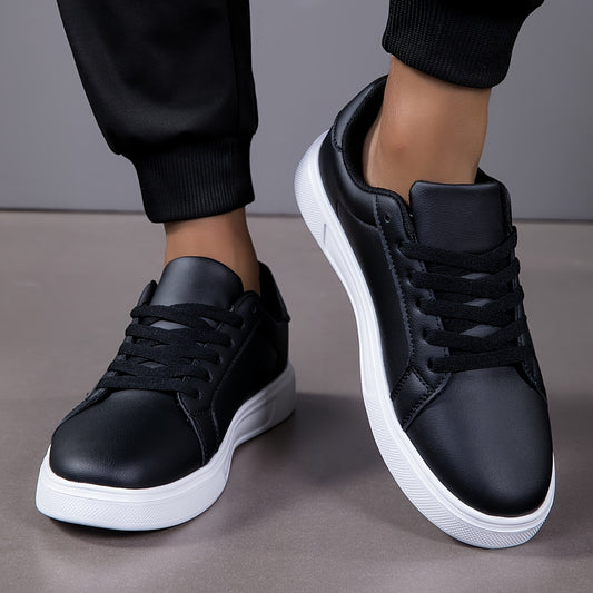 Men's Skate Casual Sneakers - Black & White Geometric Streetwear Design, PU Upper & MD Sole, Breathable Fabric Lining, All-Season Comfort for Urban Fashion, Outdoor Hiking, Daily Wear - Ideal Holiday Gift, Skate Shoes, Outdoo