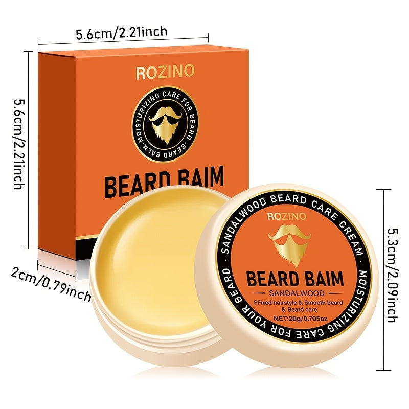 ROZINO Sandalwood Beard Care Cream, 20g - Hypoallergenic, Moisturizing & Gentle Cleansing for Men, Promotes Smooth, Shiny Beard