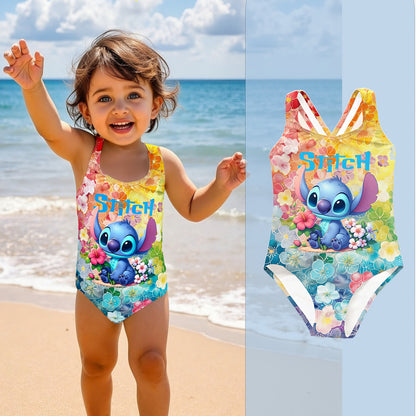 Random Pattern Stitch Hawaiian Print Swimsuit, Suitable for Pool, Beach Party, Water Sports Girls' Clothing