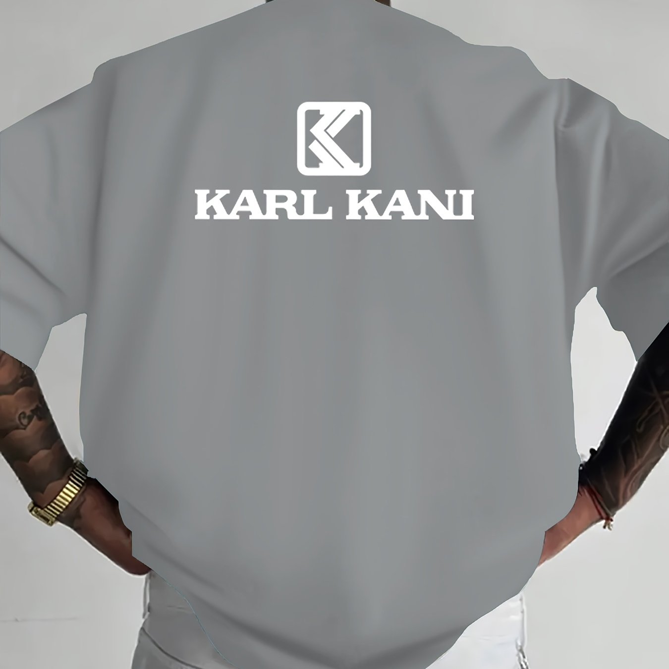 Men'S Casual Crew Neck T-Shirt with "KARL KANI" Graphic - Breathable, Moisture-Wicking, Short Sleeve, Regular Fit, Geometric Pattern, Ideal for Home & Outdoor Activities, All-Season Comfort, Outdoor Clothing | Relaxed Fit Shi