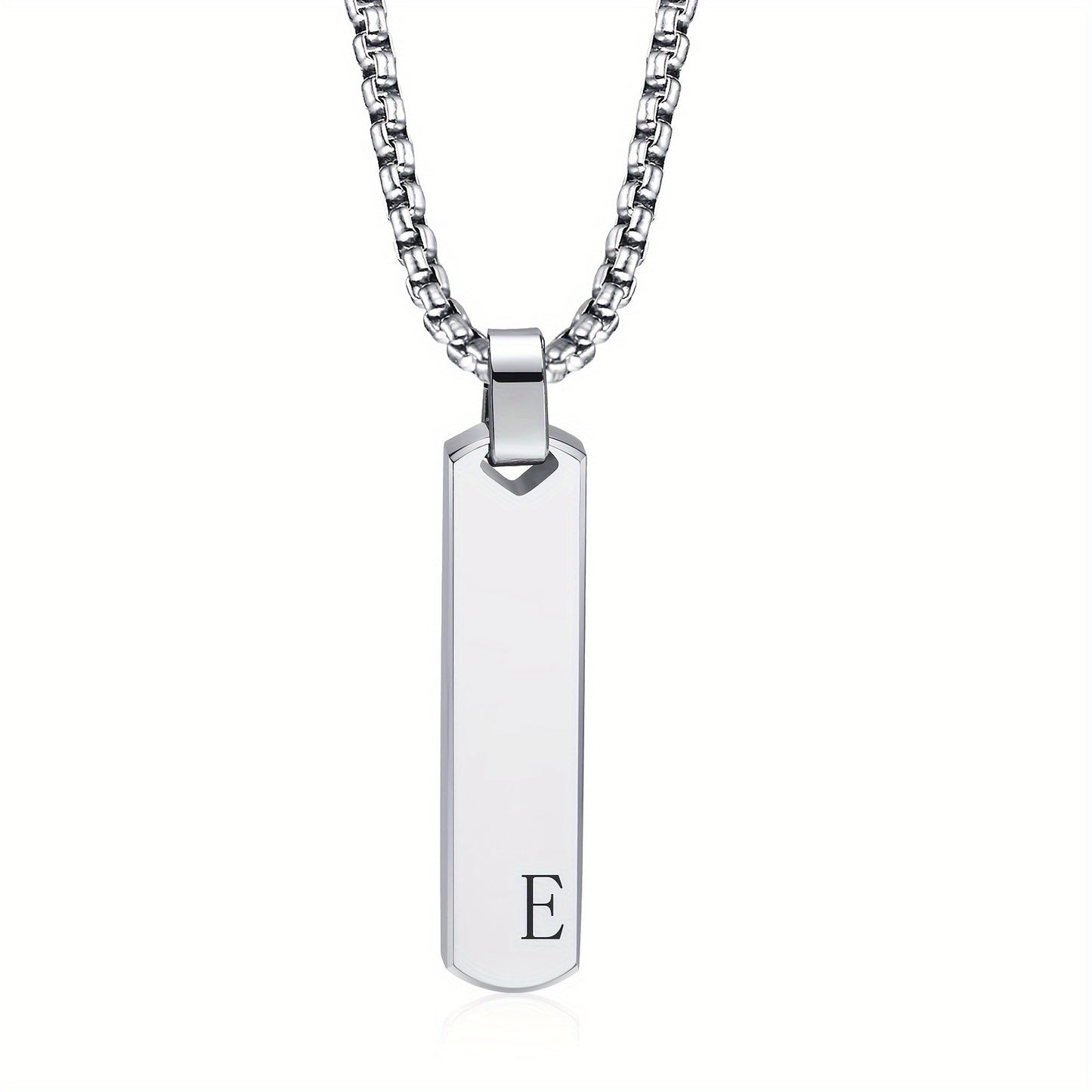 Letter Necklace Pendant Made of Stainless Steel, Featuring a Laser-Etched Design of 26 Letters, Polished for a Stylish 3D Rectangular Look, Suitable for Men.