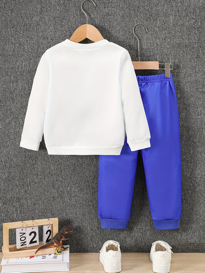 2pcs boys' casual sweatshirt and pants set with cool dinosaur print, perfect for autumn and winter seasons. Ideal as a gift or for leisure, sports, and vacation activities. Suitable for outdoor wear, Perfect for Outdoor
