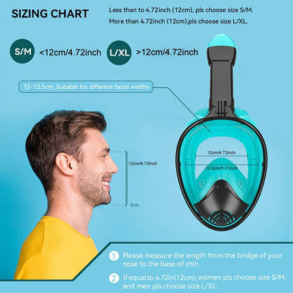 Full Face Silicone Snorkeling Mask, Large Frame Full Dry Panoramic Snorkel Mask with Camera Holder, Anti-Fog Swimming Goggles Swim Glasses Set for Adults