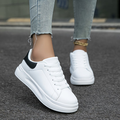 Women'S Fashion Casual Skate Shoes, All-Season Comfortable Sports Sneakers, Breathable, Lightweight, Non-Slip Lace-Up White Shoes