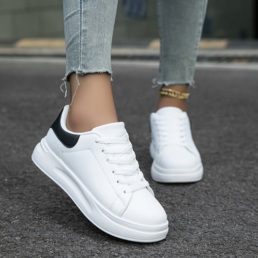 Women'S Fashion Casual Skate Shoes, All-Season Comfortable Sports Sneakers, Breathable, Lightweight, Non-Slip Lace-Up White Shoes
