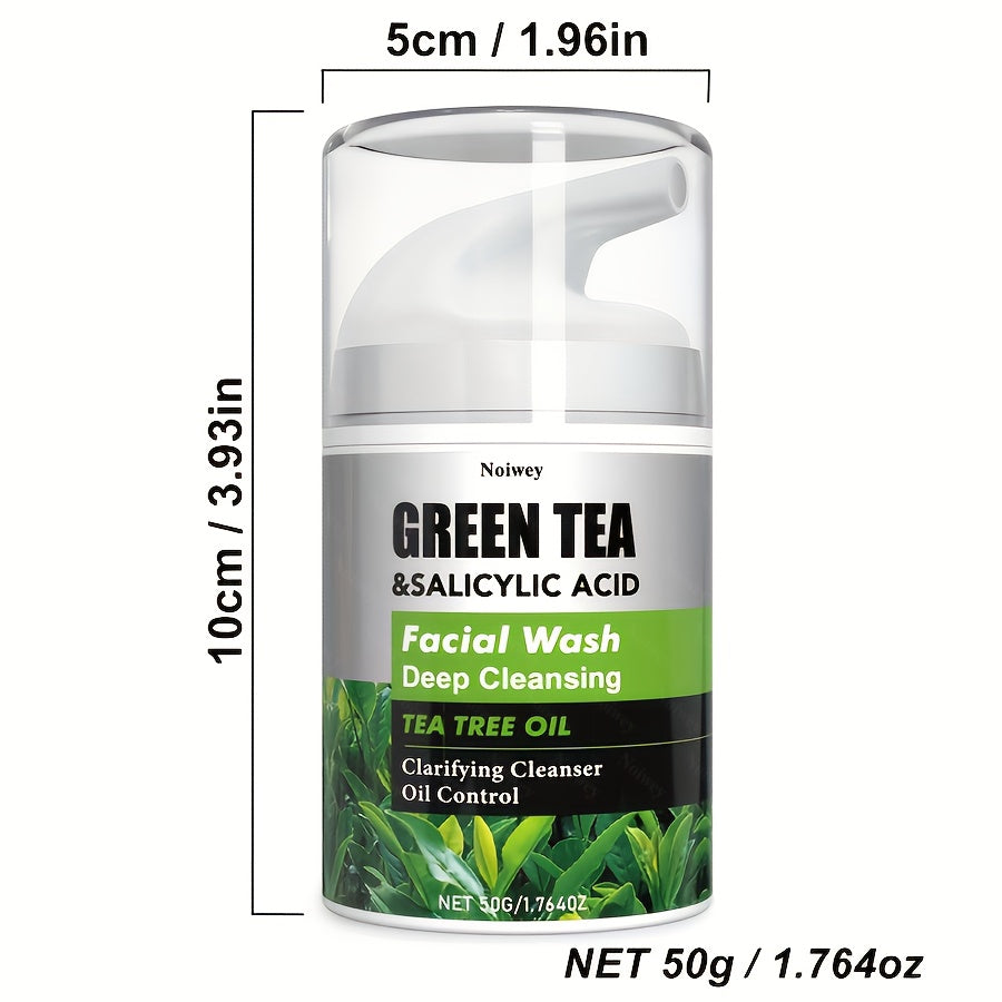 Green Tea & Salicylic Acid Facial Cleanser with Green Tea, Turmeric, Tea Tree Oil Facial Cleanser Creates Creamy Foam, Soothes And Moisturizes Skin, Control Oil, Clarify And Balance Skin, Unclogs Pores, for Acne Skin, Oily, C