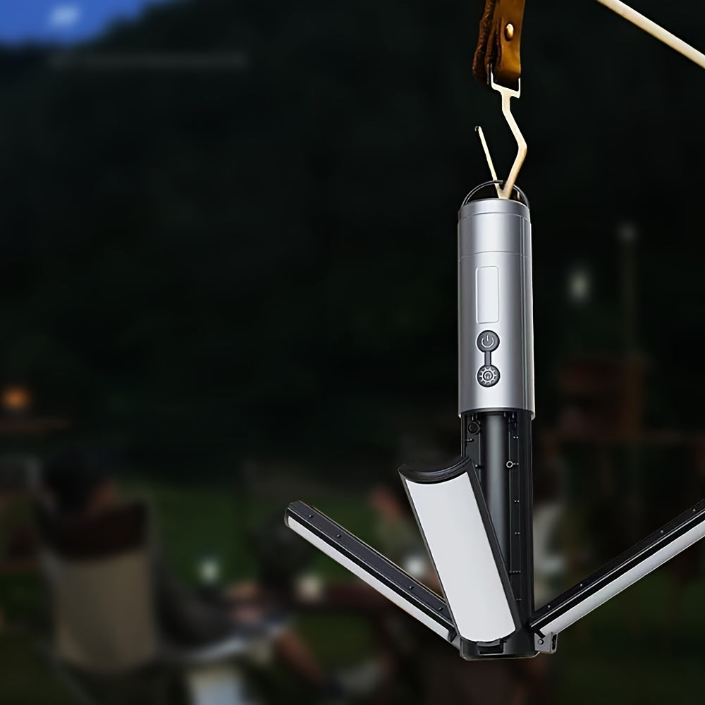 2-in-1 LED Camping Light with High Brightness Flashlight - 4 Extendable Rods, 270° Adjustable Beam, Hook Design, Removable Shade Cover, Dual Use for Switch Mode, USB Rechargeable Camping Light Holder Base, Ideal for Outdoor