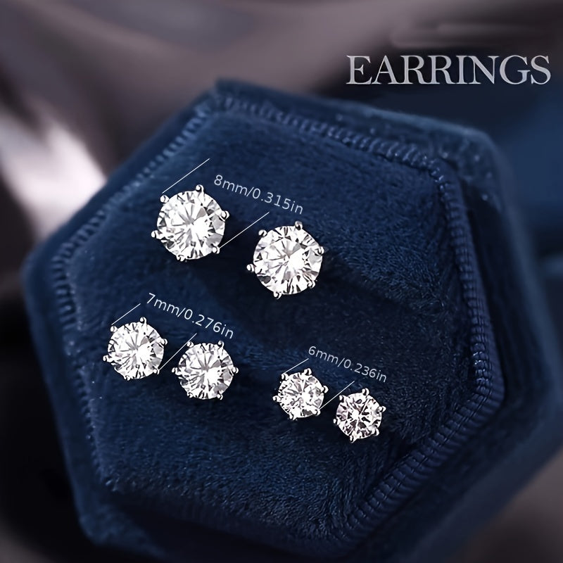 2pcs/1 Pair Easy-to-Wear Magnetic Stud Earrings 6mm, 7mm, 8mm Round Synthetic Synthetic Zirconia Hoop Earrings No-Piercing Clip-Ons Unisex Fashion Jewelry Wedding Accessories