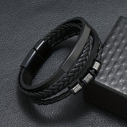New Hot Selling Men's Vintage Hand-woven Multi-layer Beaded Alloy Magnetic Buckle PU Men's Bracelet
