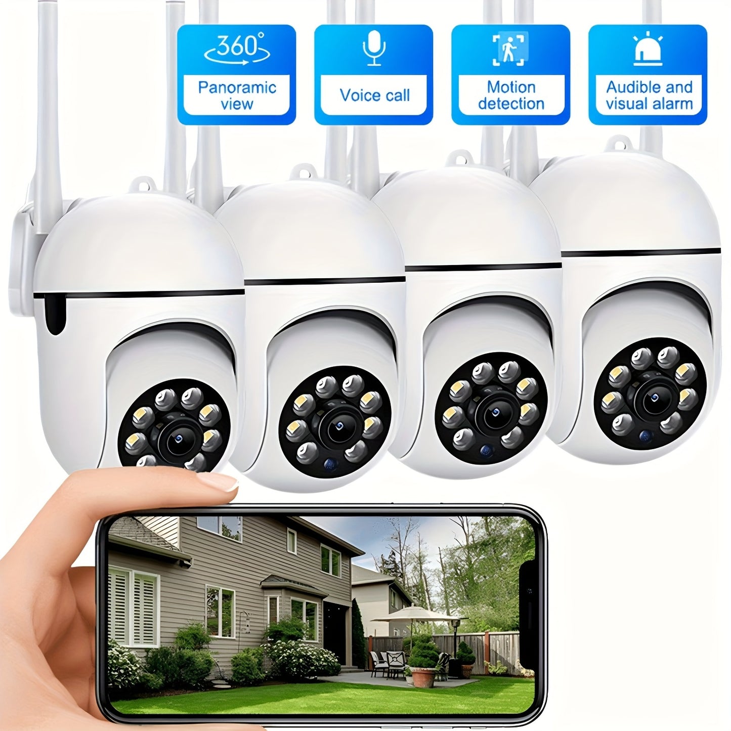 Spherical safety camera, motion detection, color night vision, alarm push, FHD wireless Wi Fi smart home safety camera, 355 ° panoramic monitoring camera, intelligent motion detection, two-way audio, only 2.4GHz, Wi Fi camer