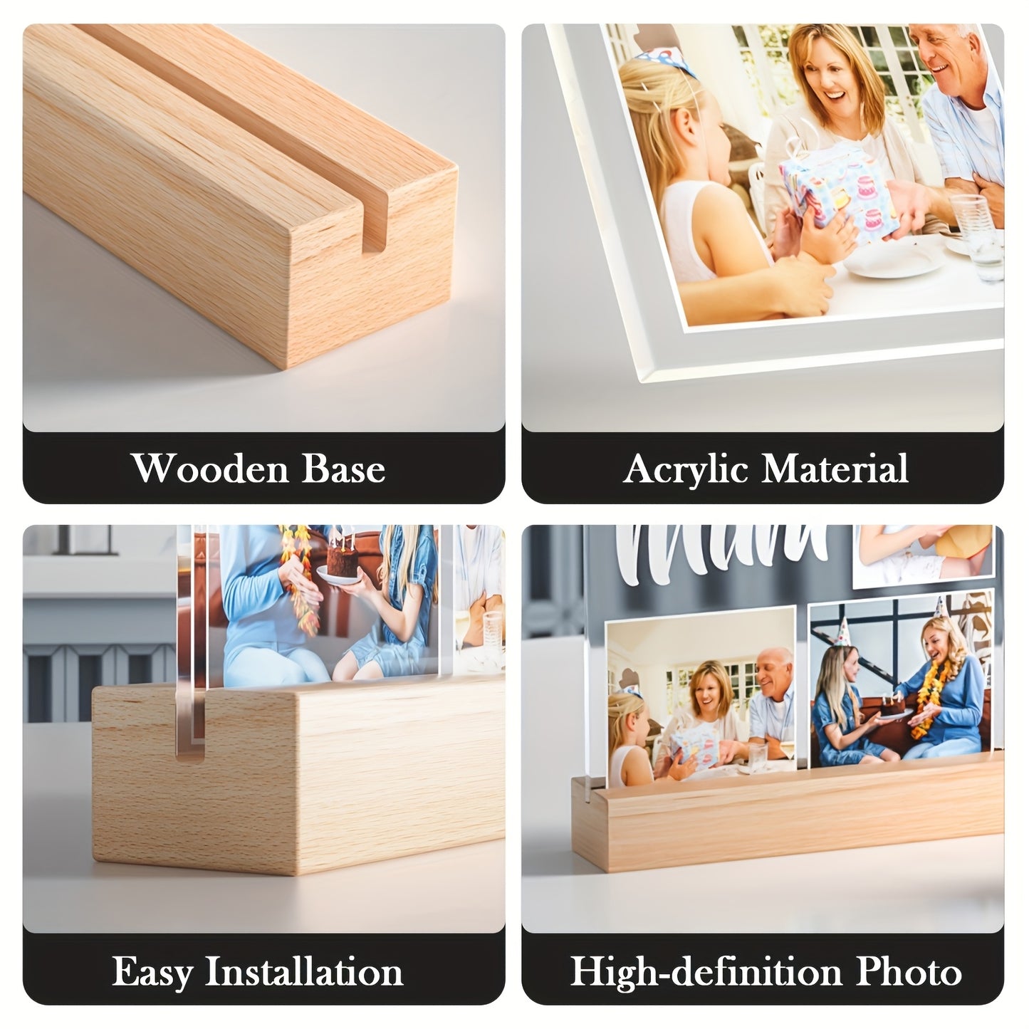 Custom Photo Frame with Hand and Heart Design, Personalized Tabletop Acrylic Frame, Vertical Oblong Orientation, Ideal for Wedding, Bridal Party, Anniversary, Birthday - Couples, Friends, Mom Keepsake - Fits Various Photo Siz