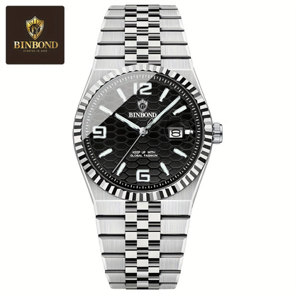 BINBOND Men's Sporty Elegant Quartz Watch with Date Display, Luminous Hands & Two-Tone Golden & Black Stainless Steel Band - High Quality Business Casual Watch for Everyday & Formal Wear, Versatile Wristwatch, Sophisticated D