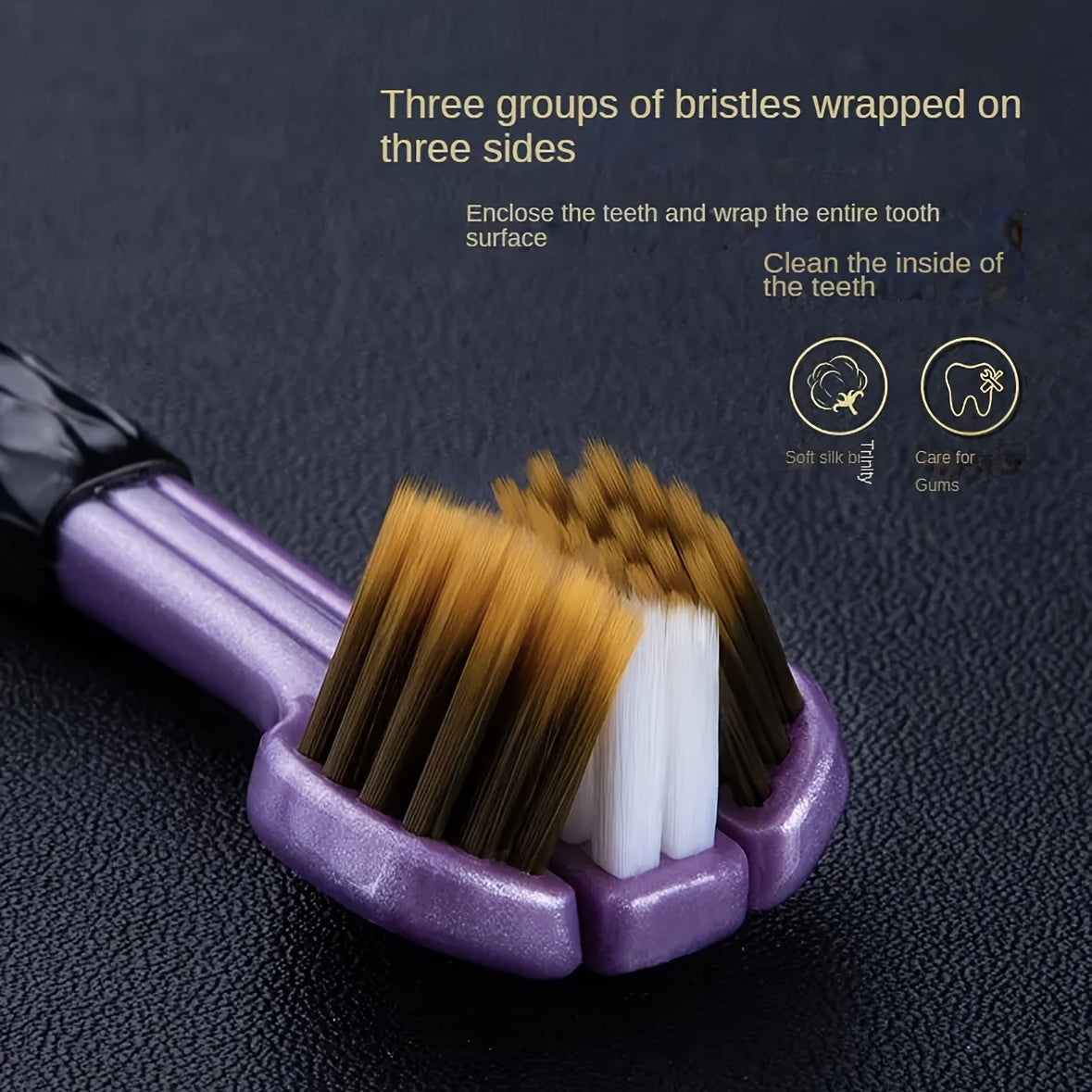 2pcs Ergonomic Triple-Sided Soft Bristle Toothbrushes, Microfiber Bristles, Unscented Full-Head Manual Toothbrush Set, for Unisex-Adult Deep Clean & Gum Protection with Tongue Scraper