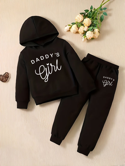 Baby Girl DADDY'S GIRL Letter Print Hoodie & Joggers Set - Soft Yellow Casual Spring/Fall Outfit with White Sneakers, Perfect for Outdoor Play & Family Gatherings, Baby Girl Clothes, Playful Babywear, Comfortable Babywear, fo