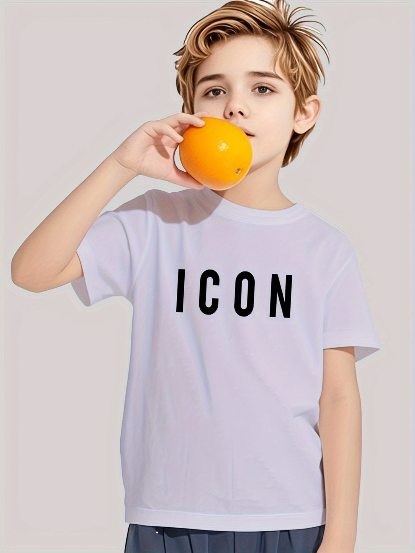 1pc Boys' "ICON" Graphic T-Shirt - Black Casual Summer Tee with Orange Design, 100% Polyester Breathable Fabric, Comfortable & Lightweight for Teens 12 & Under, Youth Sports Tshirt | Bold Graphic Tee | Comfortable Fit, Boy T