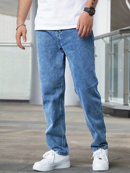 Men's Casual Stretch Denim Pants - Classic Regular Fit, Water-Washed Texture, All-Season Comfort, Machine Washable Solid Color Jeans for Casual Attire, Casual Casual Attire | Classic Blue Jeans | Easycare Jeans