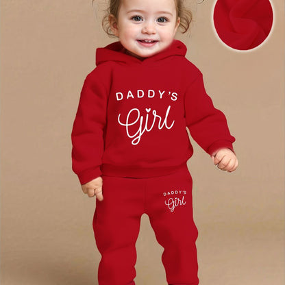 Baby Girl DADDY'S GIRL Letter Print Hoodie & Joggers Set - Soft Yellow Casual Spring/Fall Outfit with White Sneakers, Perfect for Outdoor Play & Family Gatherings, Baby Girl Clothes, Playful Babywear, Comfortable Babywear, fo