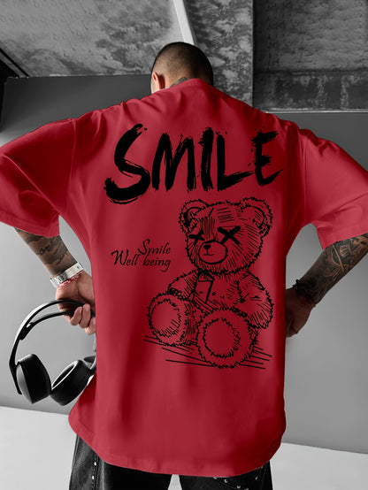 Men'S Bright Yellow Graphic T-Shirt - Loose Fit Streetwear Tee with Smile Design, Round Neck Summer Shirt for Everyday & Formal Outfits - Lightweight Casual Top, Street Style, Bold Print, Comfortable Material, Printed Shirt,