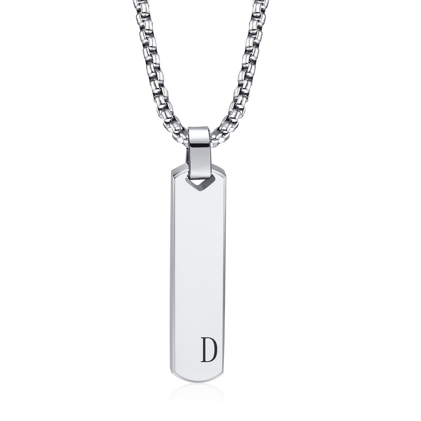 Letter Necklace Pendant Made of Stainless Steel, Featuring a Laser-Etched Design of 26 Letters, Polished for a Stylish 3D Rectangular Look, Suitable for Men.