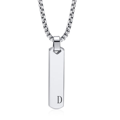 Letter Necklace Pendant Made of Stainless Steel, Featuring a Laser-Etched Design of 26 Letters, Polished for a Stylish 3D Rectangular Look, Suitable for Men.