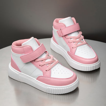 Girls' & Boys' White & Pink Checkerboard Mid-Top Sneakers - Lightweight PU Upper with EVA Sole, All-Season Comfort for School, Outdoor & Casual Wear - Easy Slip-On Design for Ages 14 & Under