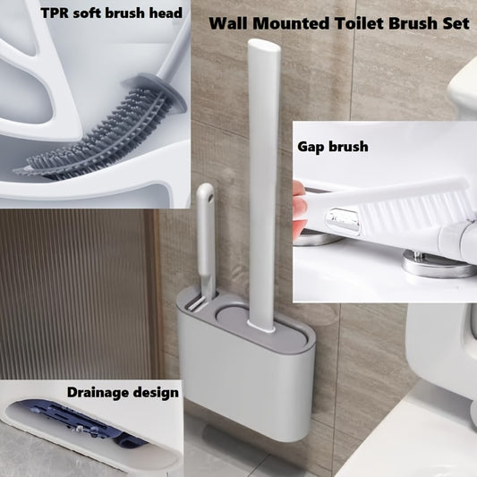 Silicone Toilet Brush with Wall-Mounted Storage Box - Flat Head Design, Suitable for Bathroom and Kitchen Cleaning, Durable Black Silicone Material, Easy to Hang Organizer
