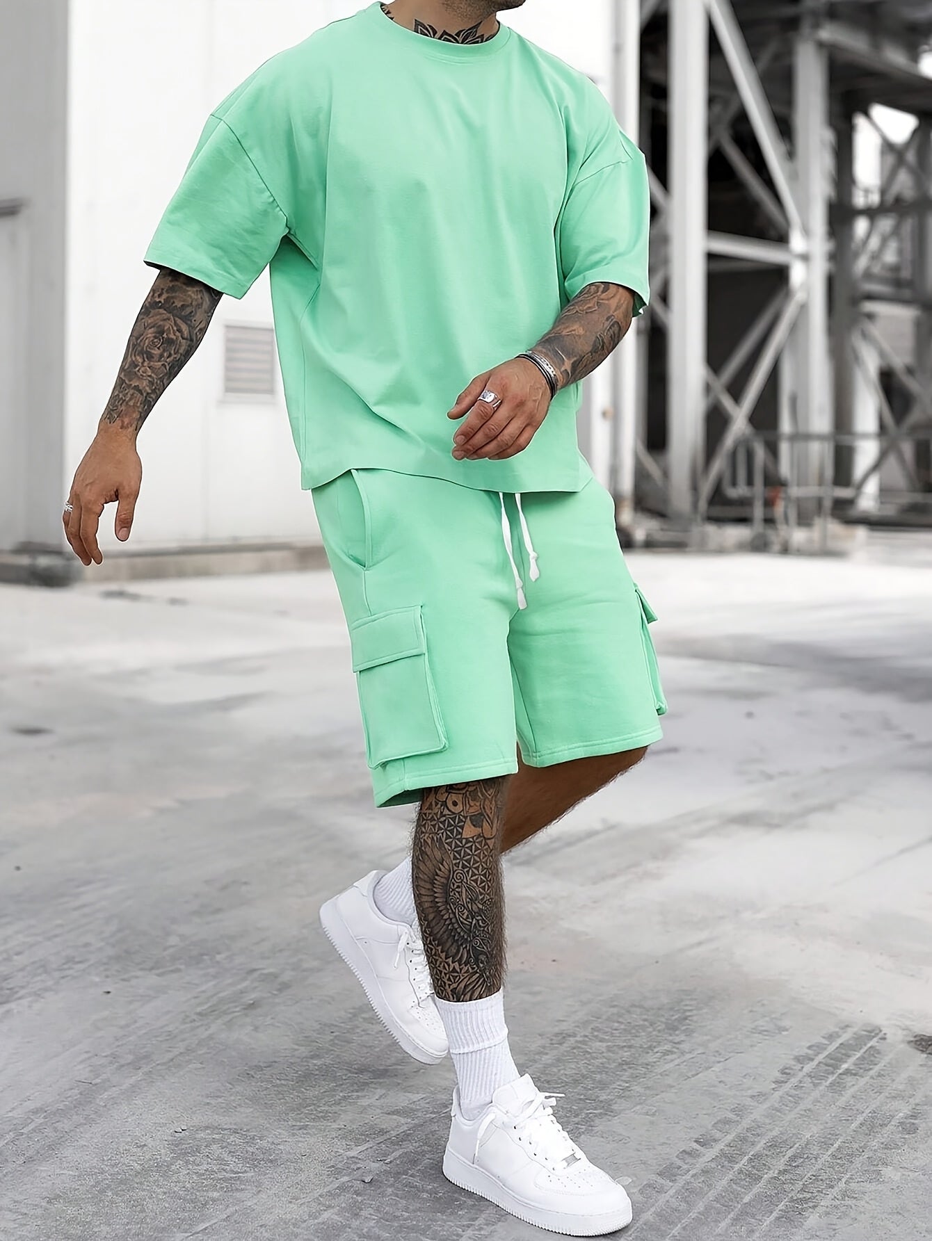 Summer Heavyweight FOG Color Earth Tone Short Sleeve Shorts Streetwear Loose Fashion Set