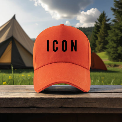 Adjustable Canvas Baseball Cap with "ICON" Print - Lightweight, Casual Style for Men and Women, Polyester, Perfect for Outdoor Activities, Sun Protection Cap|Bold Graphic Cap|Durable