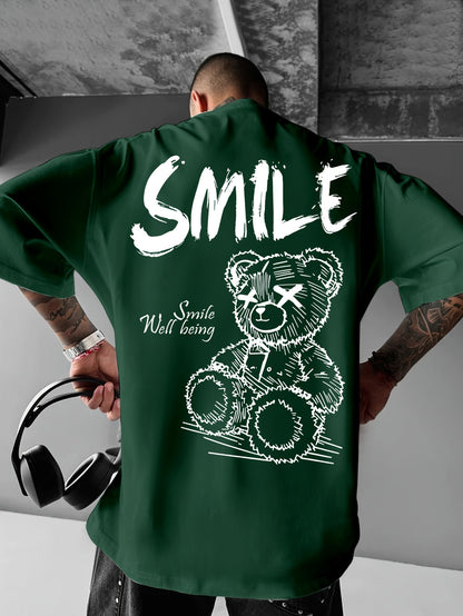 Men'S Bright Yellow Graphic T-Shirt - Loose Fit Streetwear Tee with Smile Design, Round Neck Summer Shirt for Everyday & Formal Outfits - Lightweight Casual Top, Street Style, Bold Print, Comfortable Material, Printed Shirt,