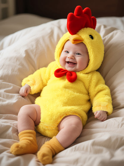 Soft and Warm Little Yellow Chick Onesie - Easy to Wear, Perfect for Little Ones, Cute Animal Design with Red Comb & Yellow Feather, Soft Fleece Material, Perfect for Cozy Outings, Adorable Outfit, Playful Wear, Comfortable W