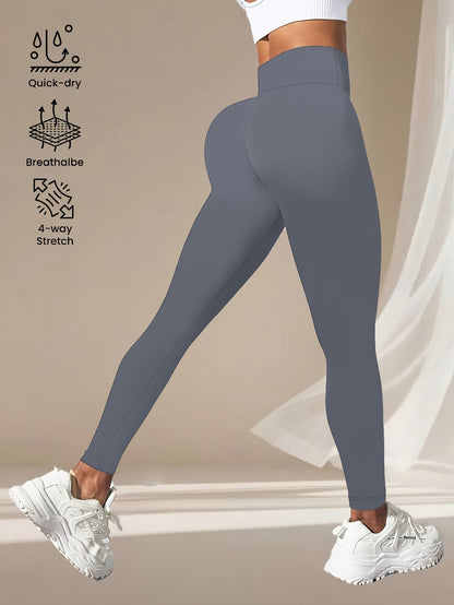 1pc Women's High-Waisted Yoga Leggings - Butt-Lifting & Tummy Control 7/8 Length Workout Pants, Breathable Medium-Stretch Fabric, Non-See-Through Solid Black for Fitness, Running, Yoga & Casual Wear, Yoga Pants