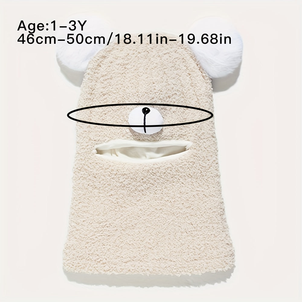 1pc Kids Bear Plush Winter Hat - Thickened Warm Fleece-Lined Bear Ear Flaps, Stretchy Unisex Winter Cap for Boys & Girls, 1-3 Years, Khaki, Perfect for Outdoor Activities, Thanksgiving & Daily Wear, Winter Hat for Kids, Playf