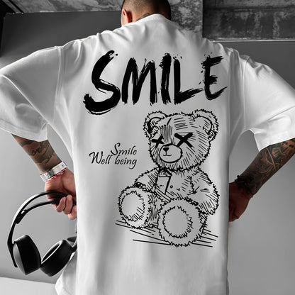 Men'S Bright Yellow Graphic T-Shirt - Loose Fit Streetwear Tee with Smile Design, Round Neck Summer Shirt for Everyday & Formal Outfits - Lightweight Casual Top, Street Style, Bold Print, Comfortable Material, Printed Shirt,