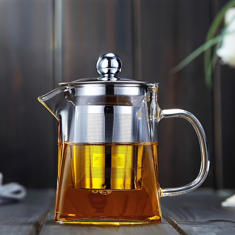 1pc Thick High-Temperature Resistant Glass Teapot with Stainless Steel Filter, Large Capacity for Herbal Tea, Black Tea, and Flower Tea - Ideal for Home Use, No Electricity Required, Home Tea Brewing | Elegant Teapot Design |